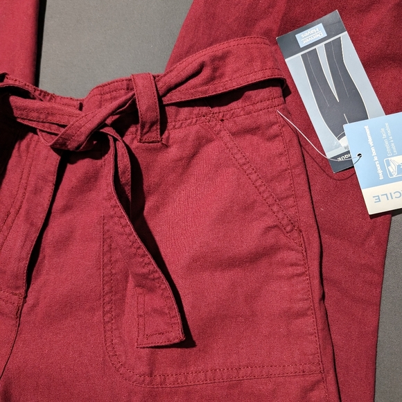 NWT Denver Hayes Women's Red Linen cropped pants size 4 Tie up waist band - Picture 3 of 8